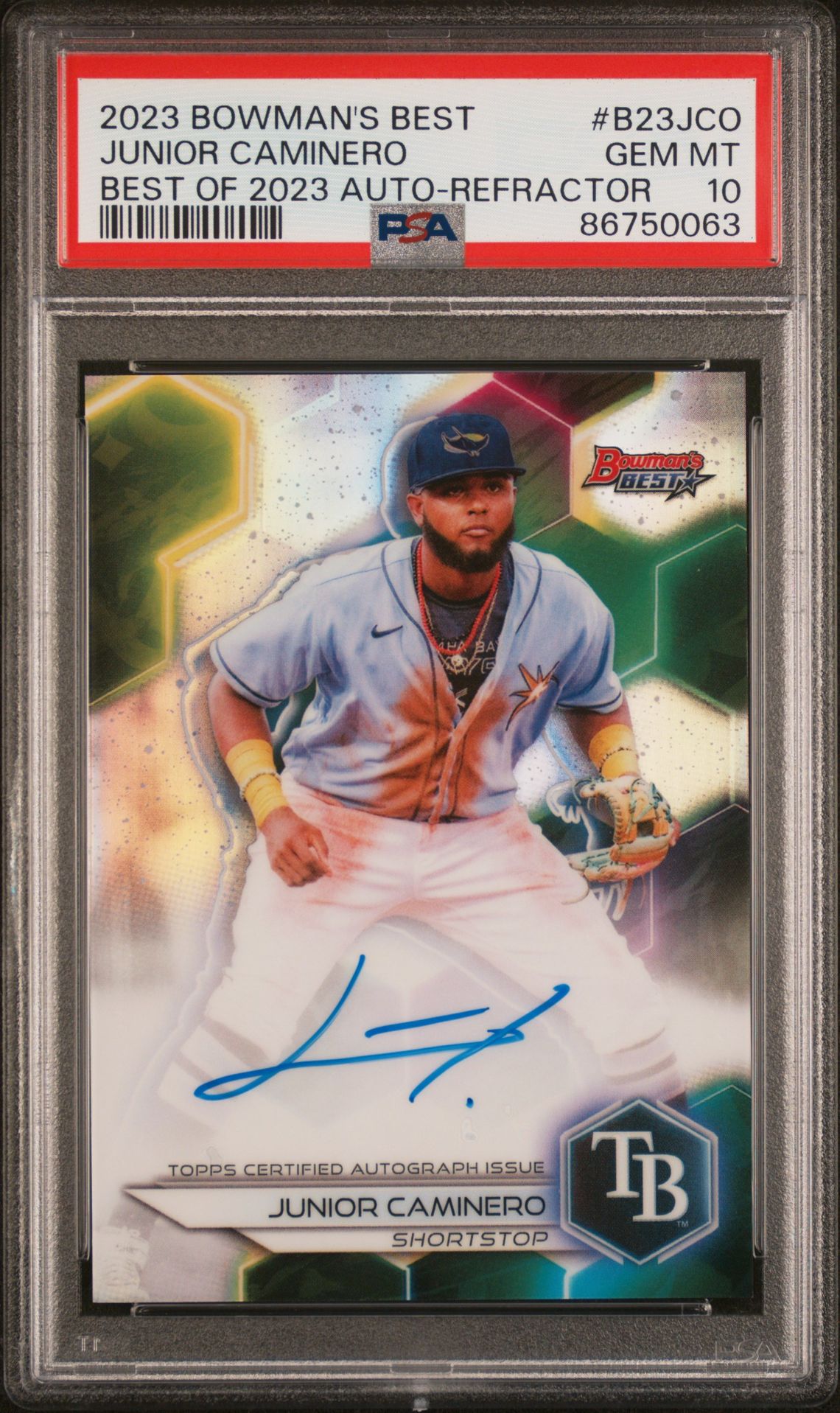 2023 Bowman BOWMAN'S BEST BEST OF 2023 AUTOGRAPHS REFRACTOR #B23JCO Junior Caminero front