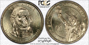 2007-P $1 Dbld Edge Let.-Overlap John Adams 1st Day of Issue MS65