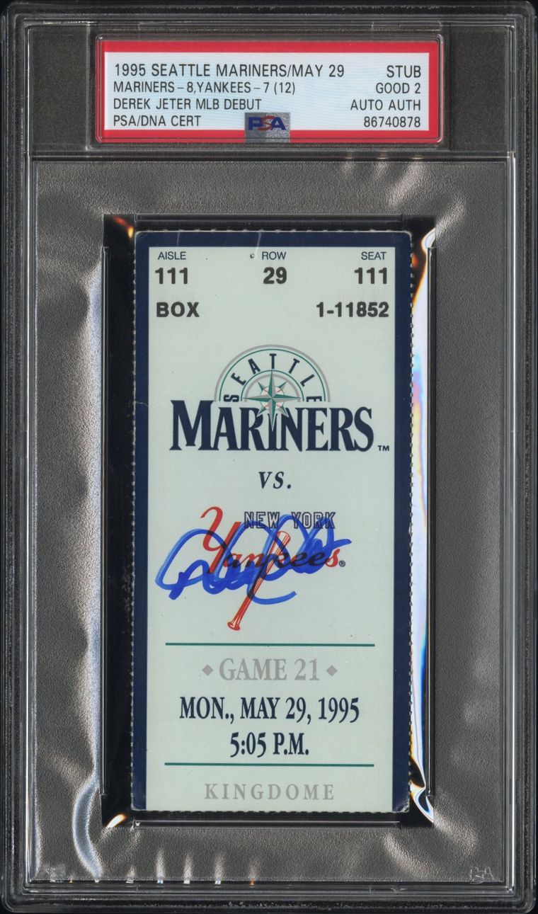 Signed ticket stub from Derek Jeter's Major League debut on 29 May 1995, graded PSA Good 2