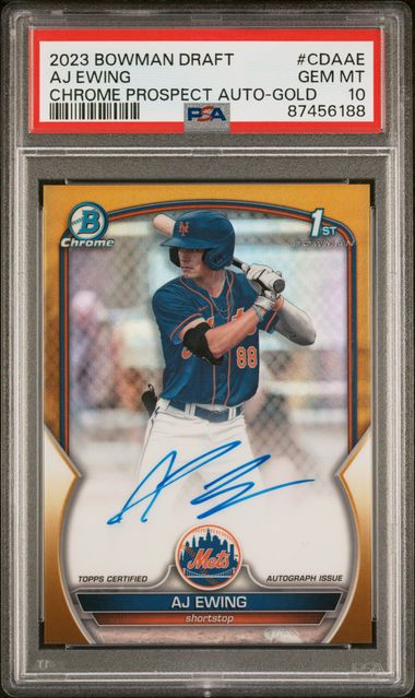 2023 Bowman BOWMAN DRAFT CHROME PROSPECT AUTOGRAPH CHR PROSPECT AUTO-GOLD REF #CDAAE Aj Ewing front