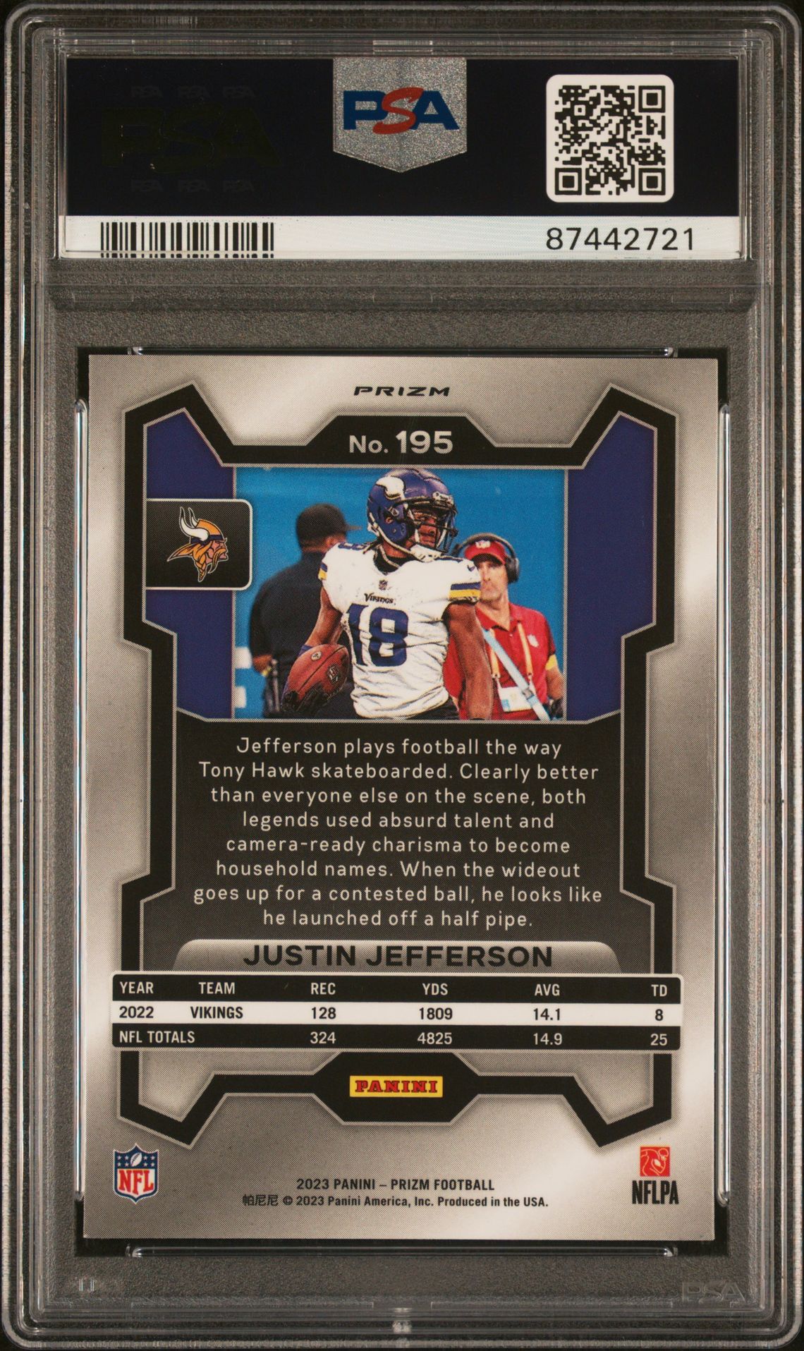 2023 Panini Prizm Justin Jefferson #195 (Black & Red Checker) Nm-Mt 8 back