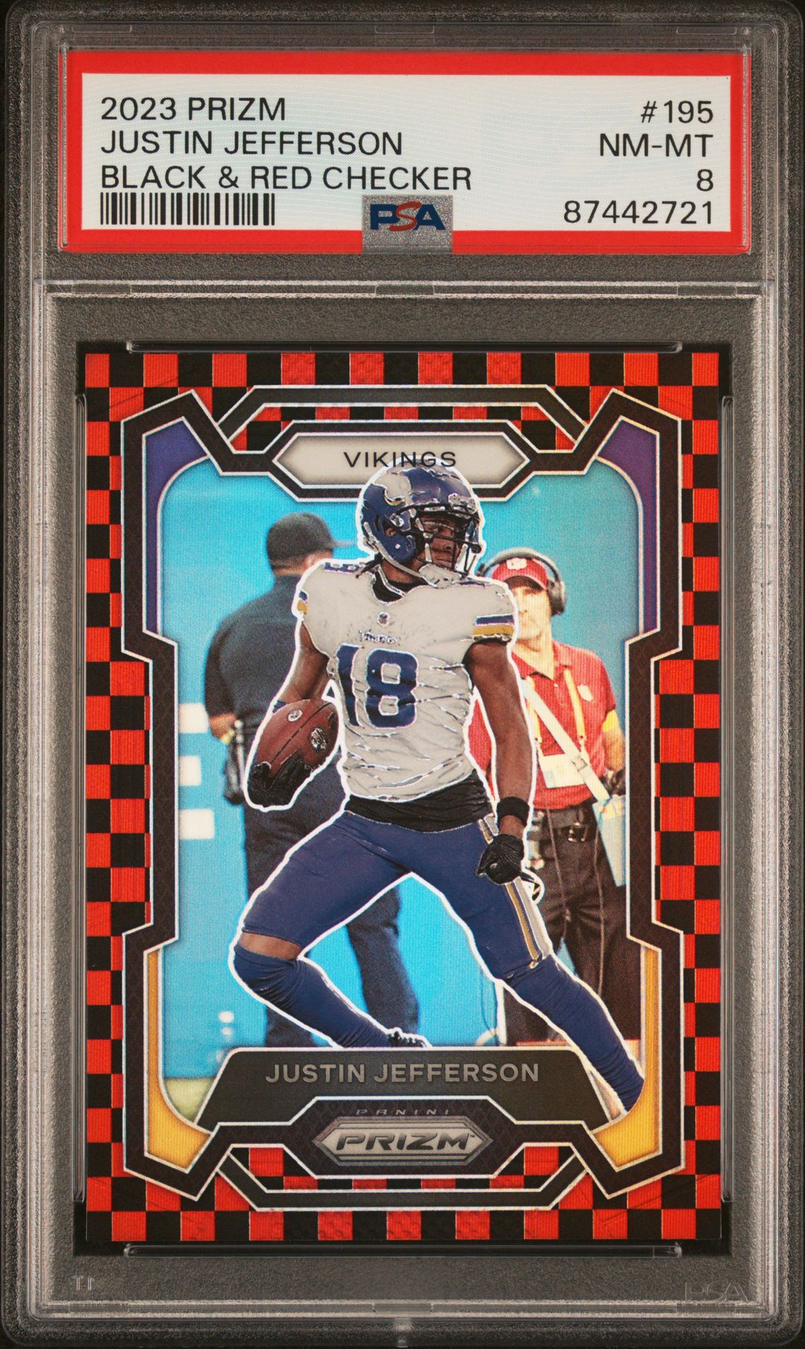 2023 Panini Prizm Justin Jefferson #195 (Black & Red Checker) Nm-Mt 8 front