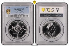 1993 $5 Maple Leaf/Ag MS67