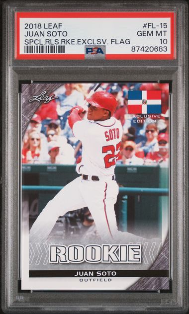 2018 Leaf LEAF SPECIAL RELEASE ROOKIE EXCLUSIVE FLAG SPCL.RLS.RKE.EXCLSV. FLAG #FL-15 Juan Soto front