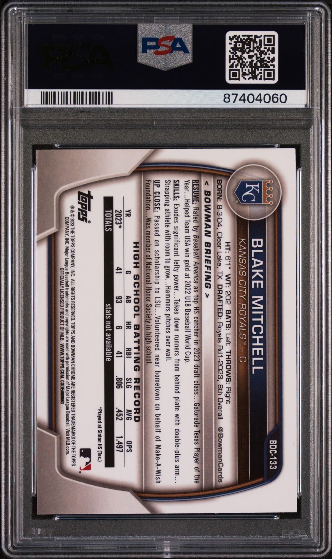 2023 Bowman Draft Blake Mitchell #Bdc133 (Chrome-Green Grass Ref) Mint 9 back