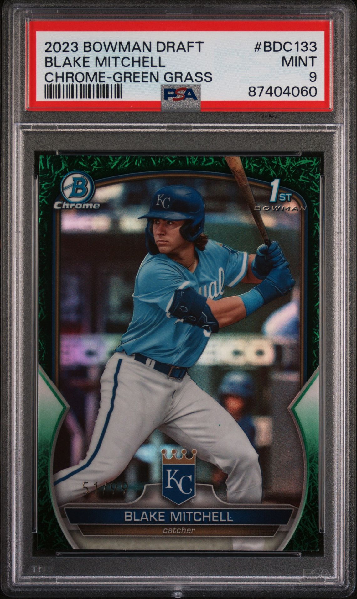 2023 Bowman Draft Blake Mitchell #Bdc133 (Chrome-Green Grass Ref) Mint 9 front