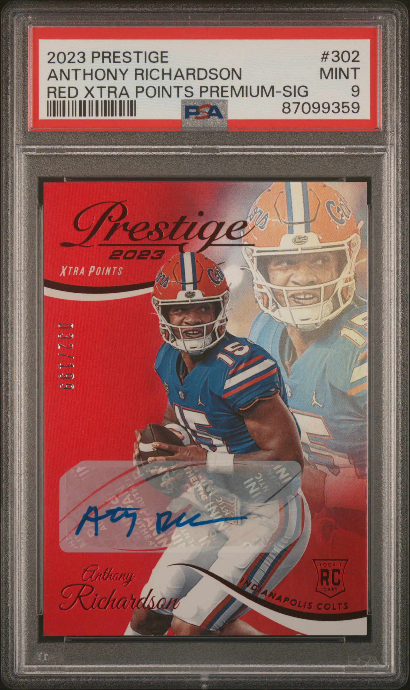 2023 Panini Prestige Red Xtra Points Premium-Signature #302 Anthony Richardson (#32/199) PSA 9