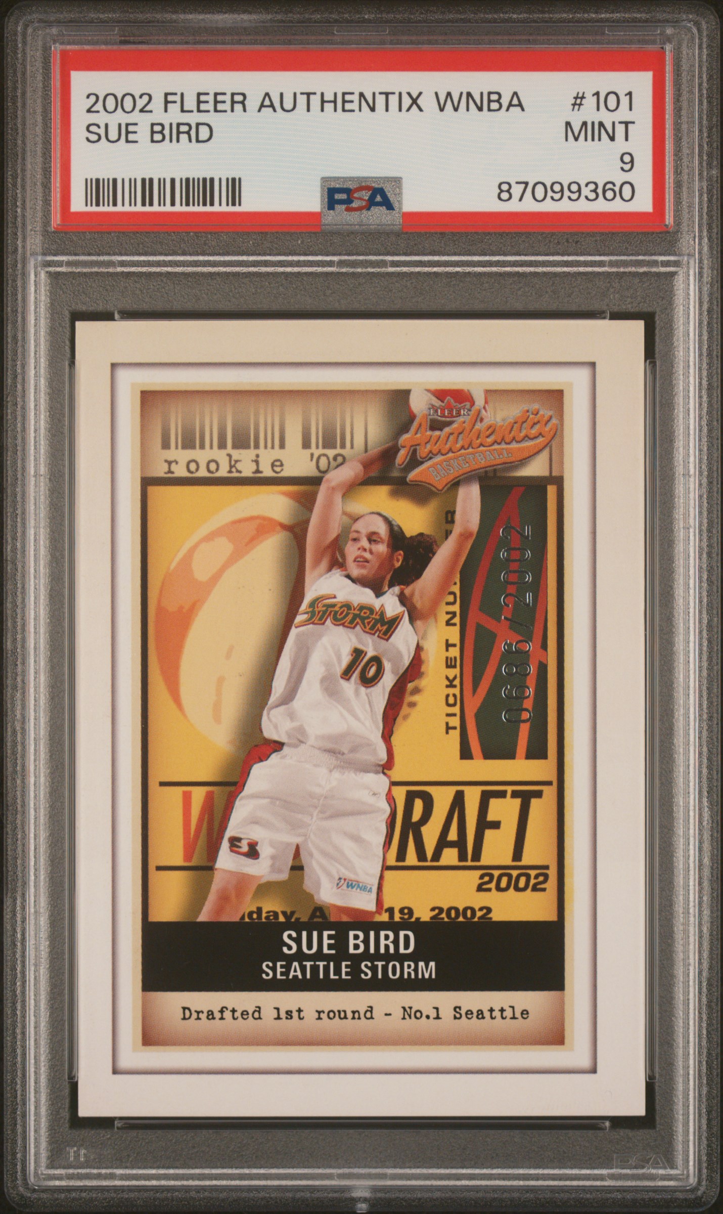 2002 Fleer Authentix WNBA #101 Sue Bird Rookie Card (#0686/2002) – PSA MINT 9