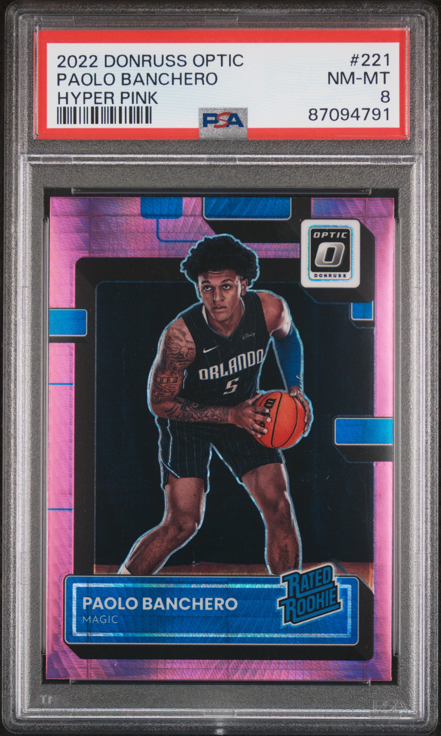 2022-23 Panini Donruss Optic Hyper Pink Rated Rookie #221 Paolo Banchero Rookie Card – PSA NM-MT 8