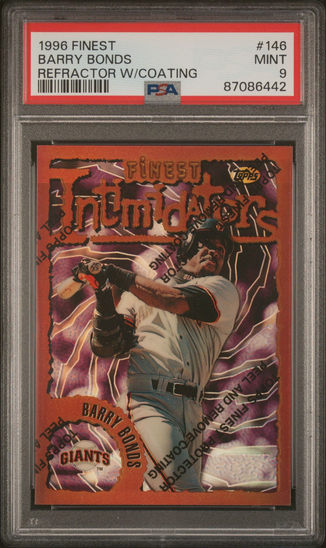 1996 Topps FINEST REFRACTOR W/COATING #146 Barry Bonds front