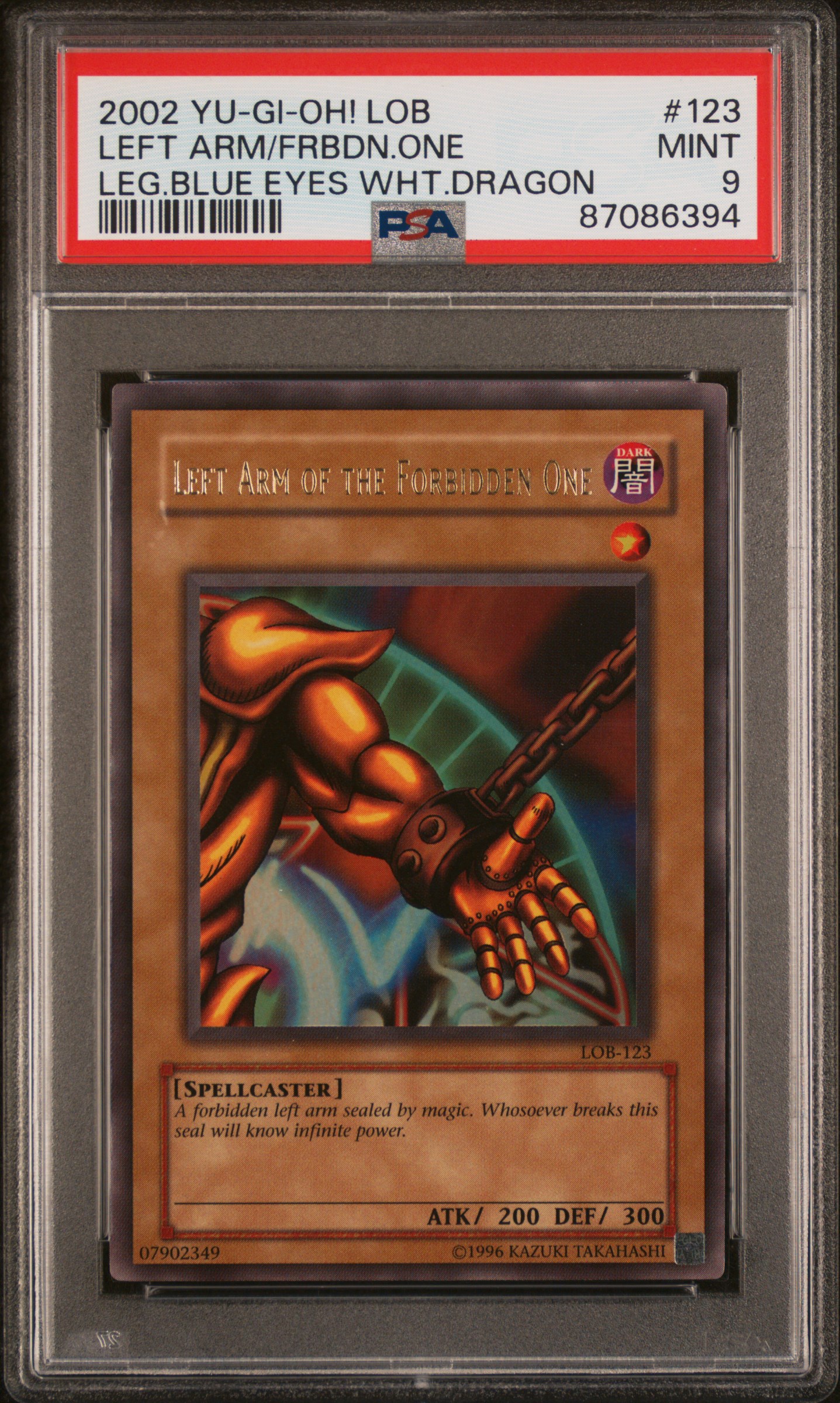 2002 Yu-Gi-Oh! Lob-Legend Of Blue Eyes White Dragon #123 Left Arm Of The Forbidden One – PSA MINT 9