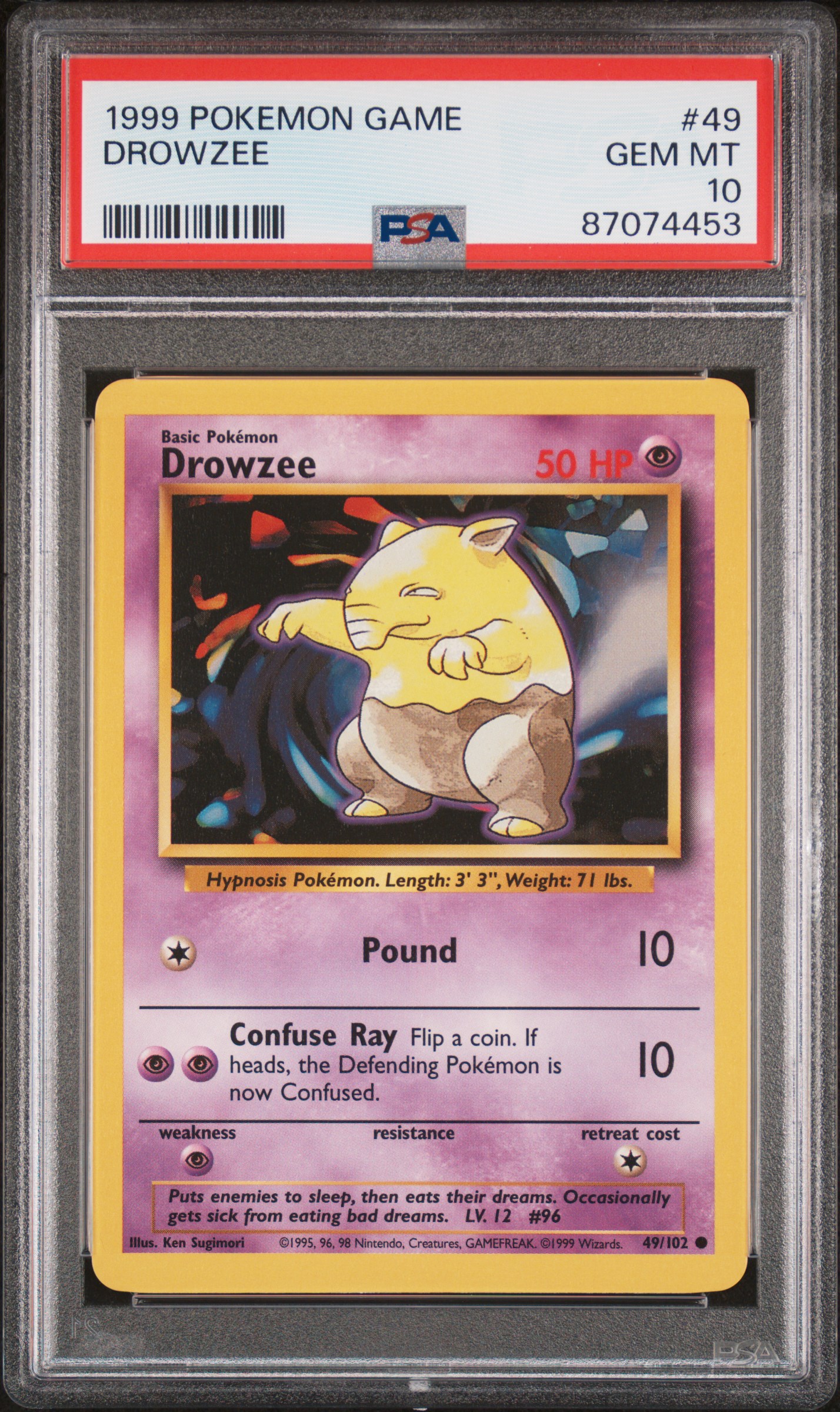 1999 Pokemon Game #49 Drowzee – PSA GEM MT 10