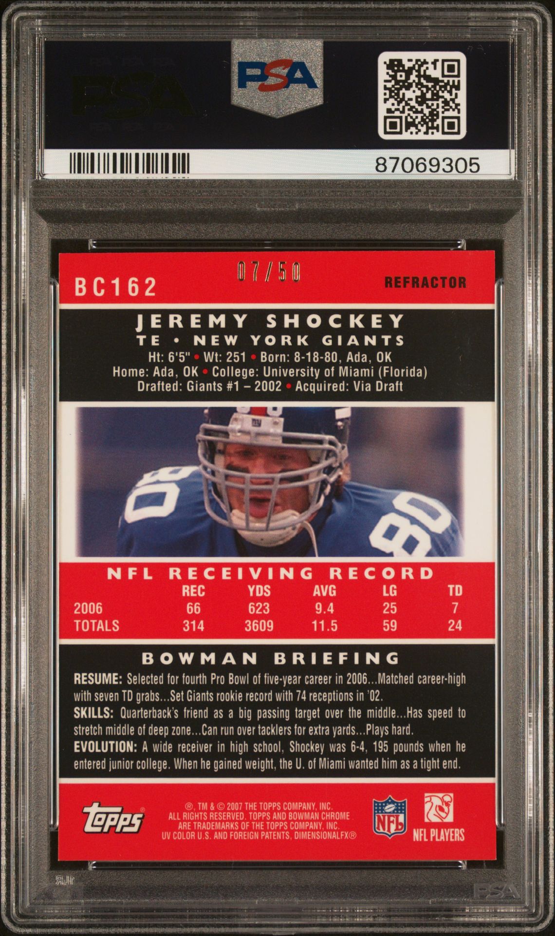 2007 Bowman Chrome Jeremy Shockey #Bc162 (Gold Refractor) Nm-Mt 8 back
