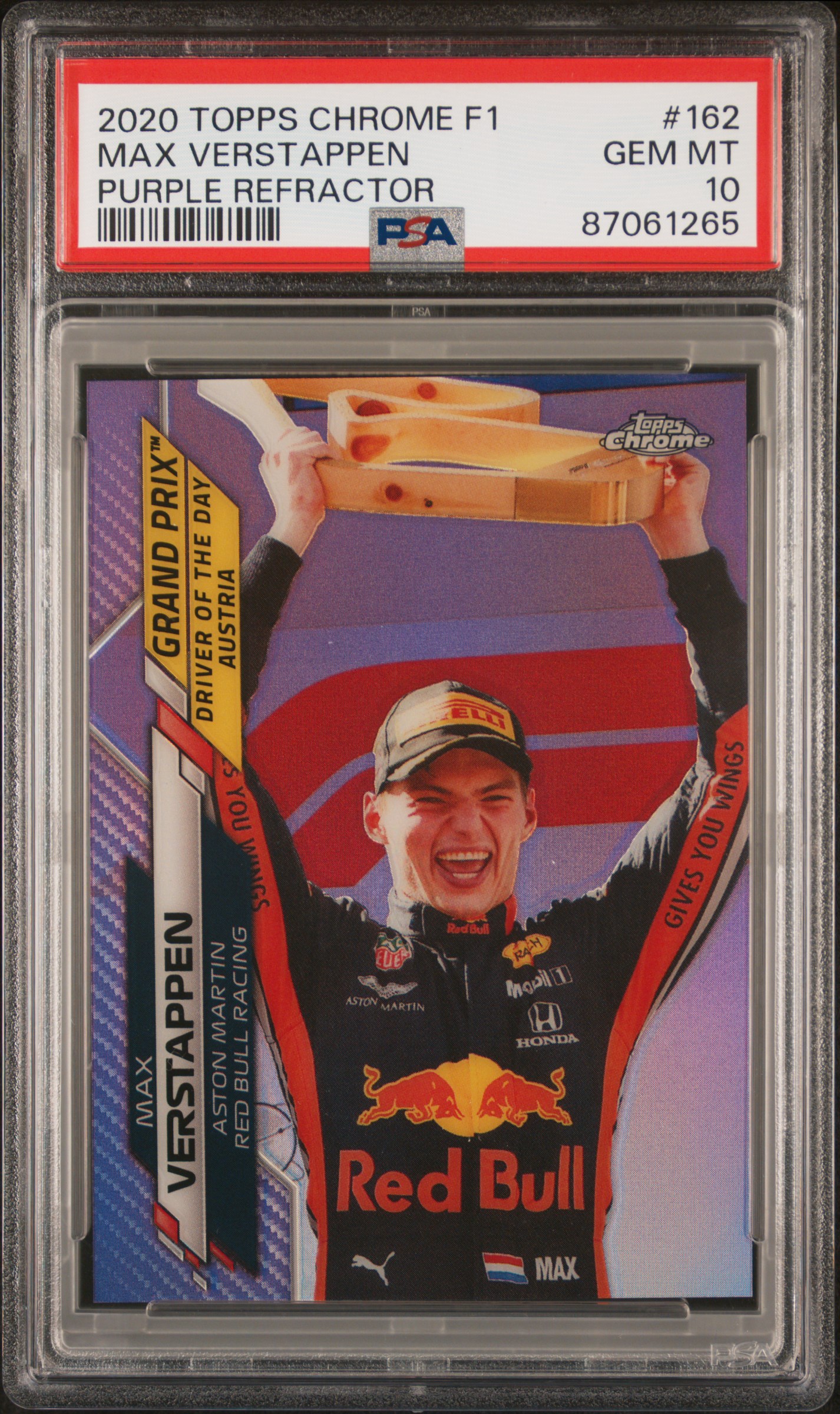 2020 Topps Chrome Formula 1 Purple Refractor #162 Max Verstappen Rookie Card (#221/399) – PSA GEM MT 10