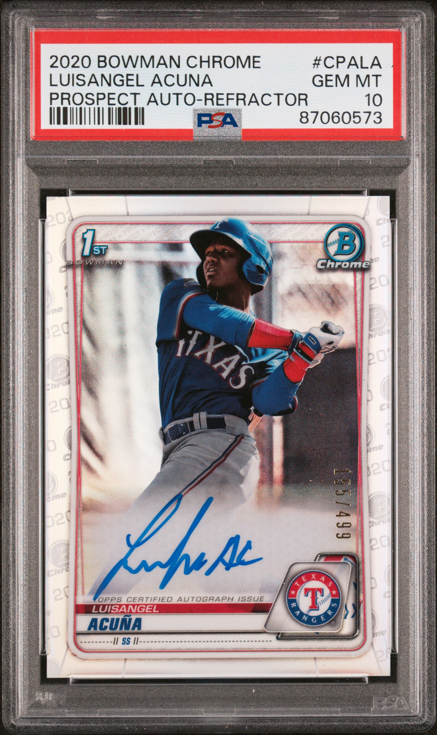 2020 Bowman Chrome Prospect Autographs Luisangel Acuna Refractor #CPALA PSA 10