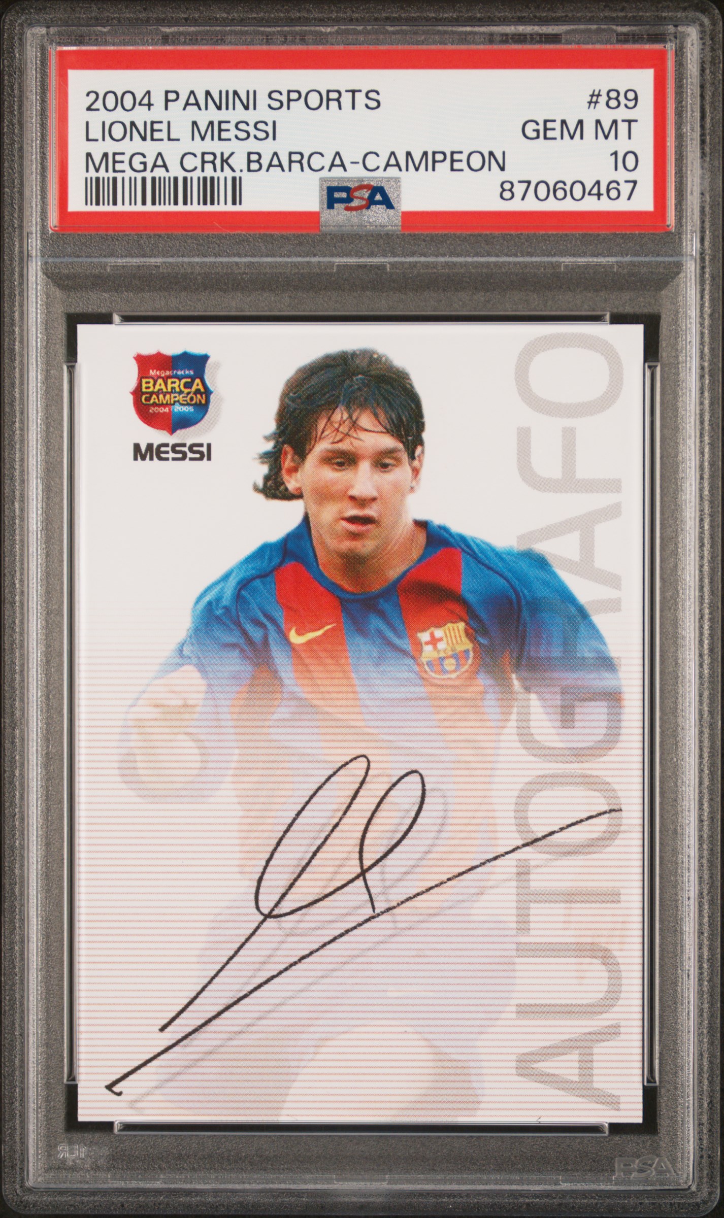 2004-05 Panini Sports Mega Cracks Barca Campeon (Spanish) #89 Lionel Messi Rookie Card – PSA GEM MT 10