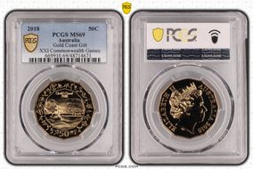2018 50C Gold Coast Gilt XXI Commonwealth Games MS69