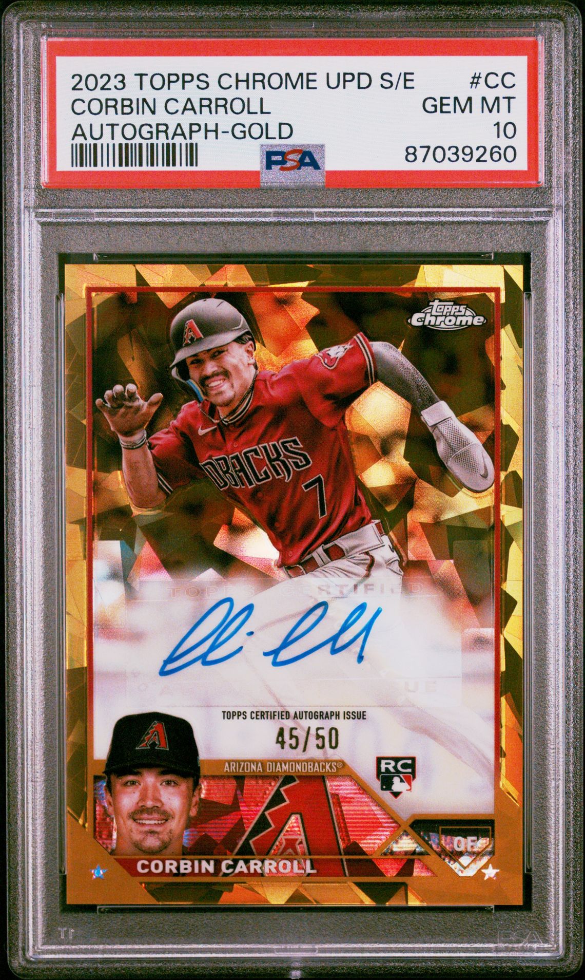 2023 Topps TOPPS CHROME UPDATE SAPPHIRE EDITION AUTOGRAPH GOLD #CC Corbin Carroll front