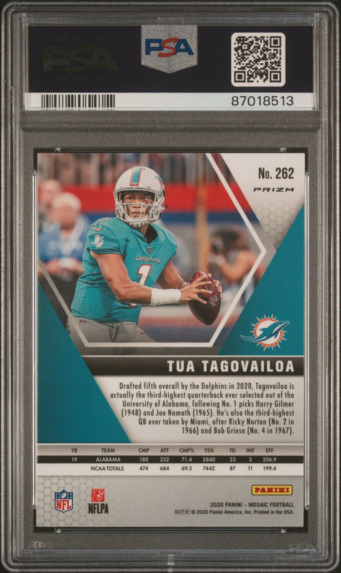 2020 Panini Mosaic Tua Tagovailoa #262 (Red Mosaic) Gem Mt 10 back