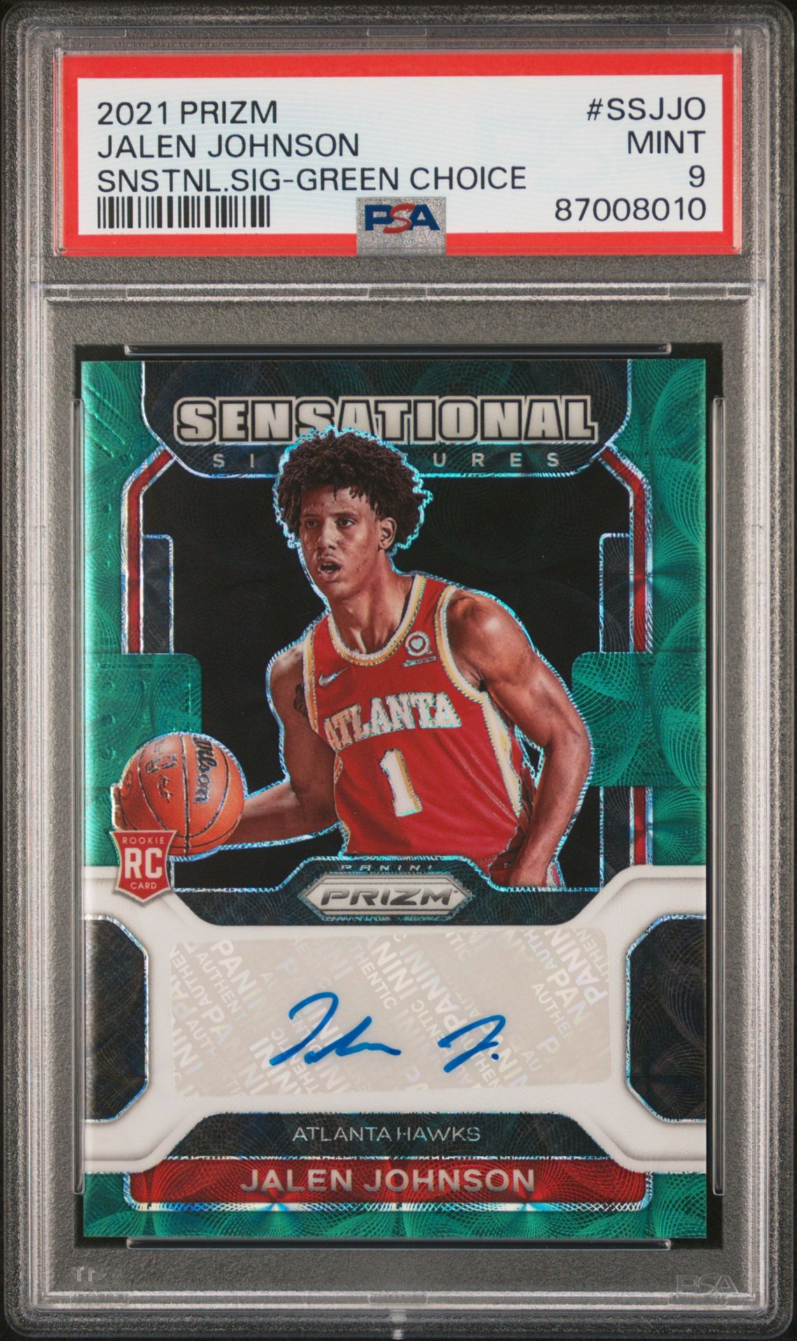 2021 Panini PANINI PRIZM SENSATIONAL SIGNATURES SNSTNL.SIG-GREEN CHOICE #SSJJO Jalen Johnson front