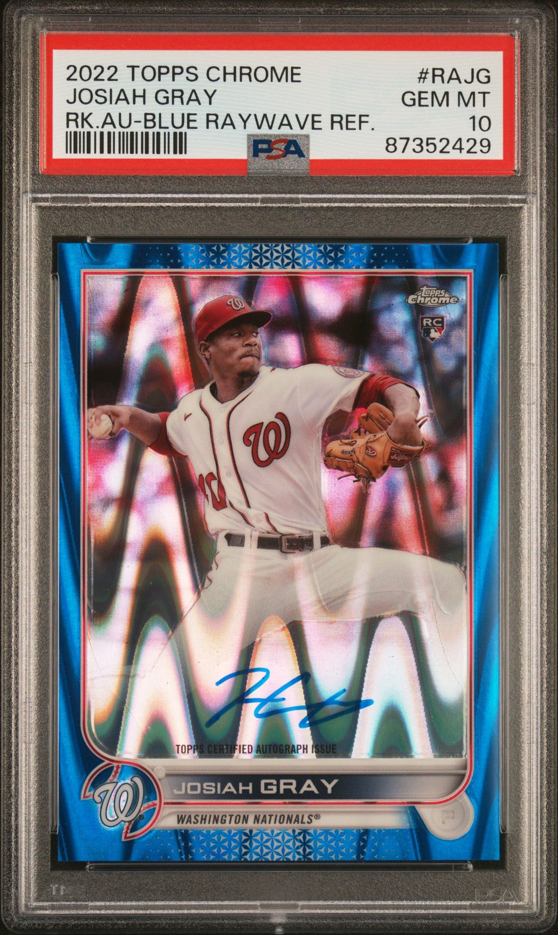 2022 Topps TOPPS CHROME ROOKIE AUTOGRAPHS RK.AU-BLUE RAYWAVE REF. #RAJG Josiah Gray front