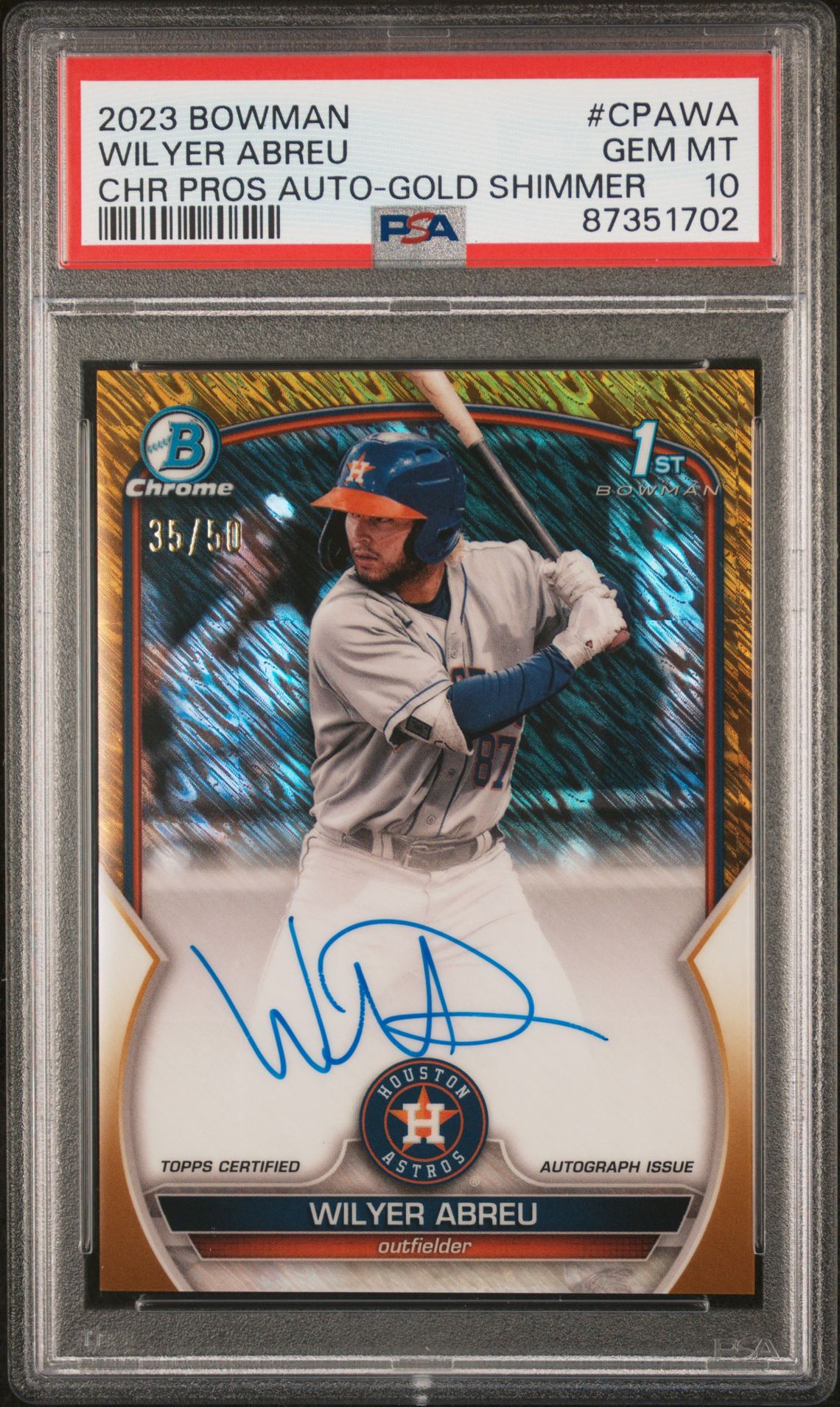 2023 Bowman BOWMAN CHROME PROSPECT AUTOGRAPHS Gold Shimmer #CPAWA Wilyer Abreu front