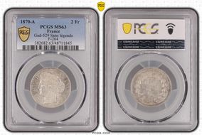 1870-A 2 Fr Gad-529 Sans légende F-264 MS63