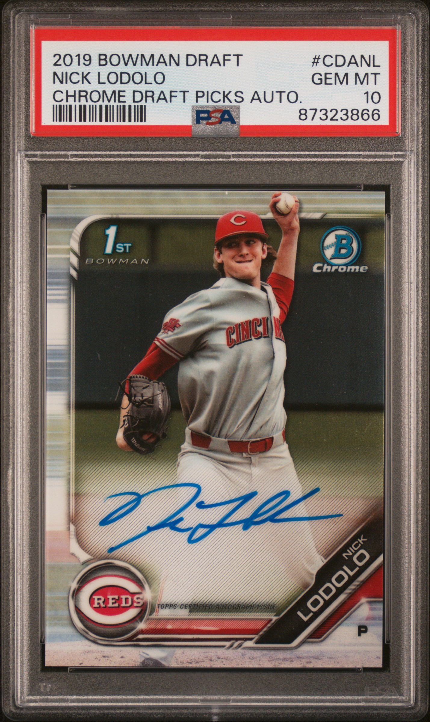 2019 Bowman Draft Chrome Draft Picks Autograph #CDA-NL Nick Lodolo Signed Rookie Card – PSA GEM MT 10