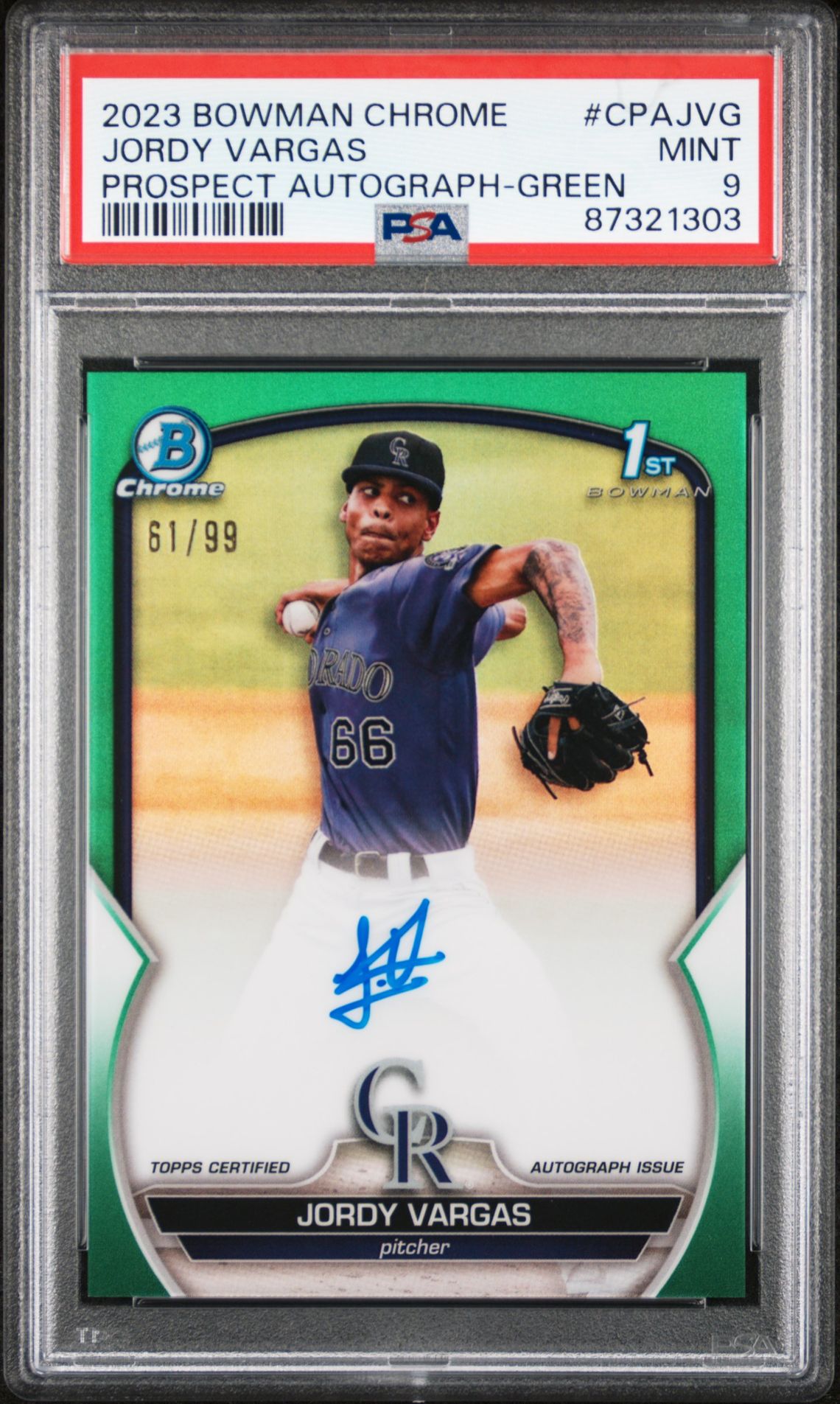 2023 Bowman BOWMAN CHROME PROSPECT AUTOGRAPHS GREEN REF #CPAJVG Jordy Vargas front