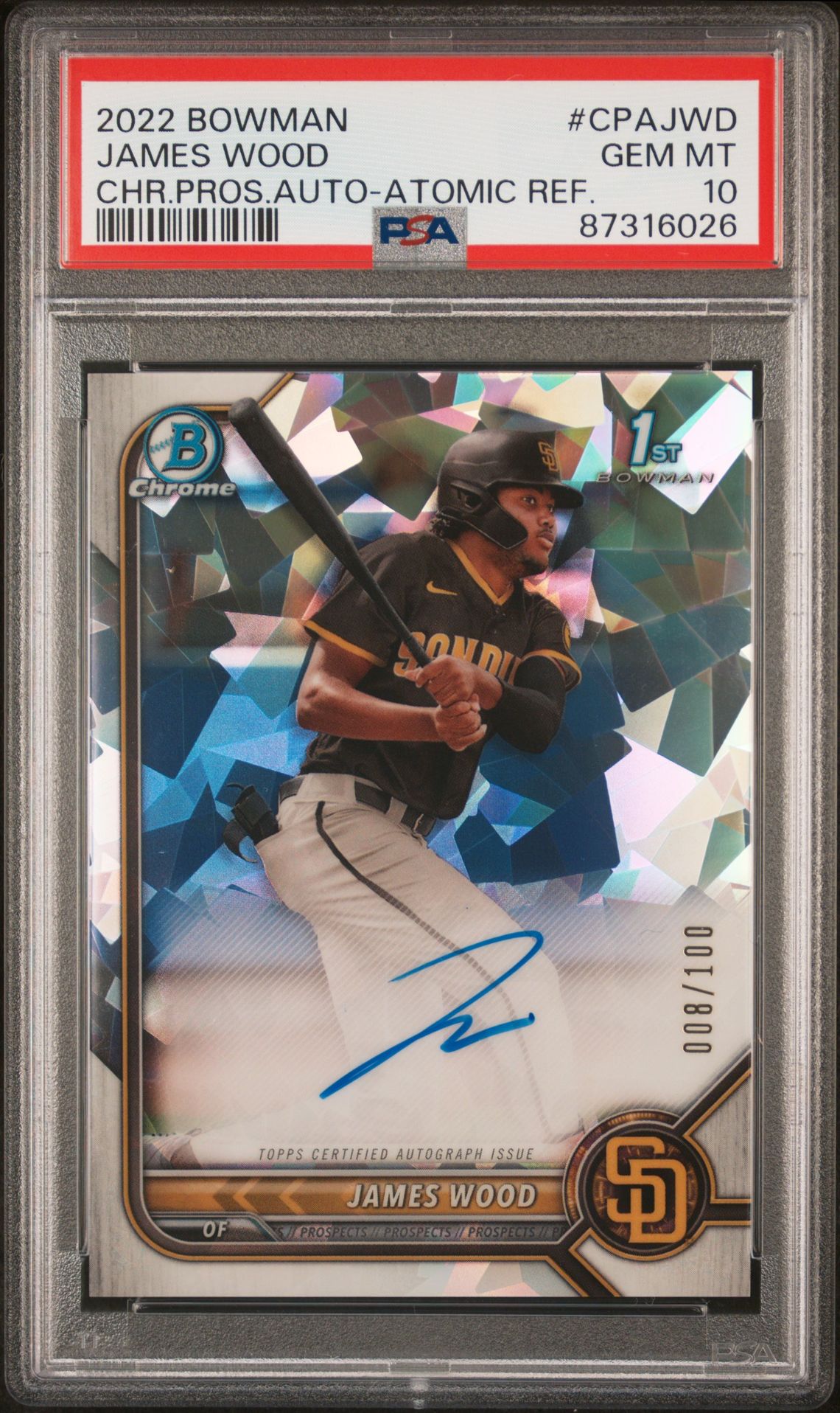 2022 Bowman BOWMAN CHROME PROSPECT AUTOGRAPHS CHR.PROS.AUTO-ATOMIC REF. #CPAJWD James Wood front