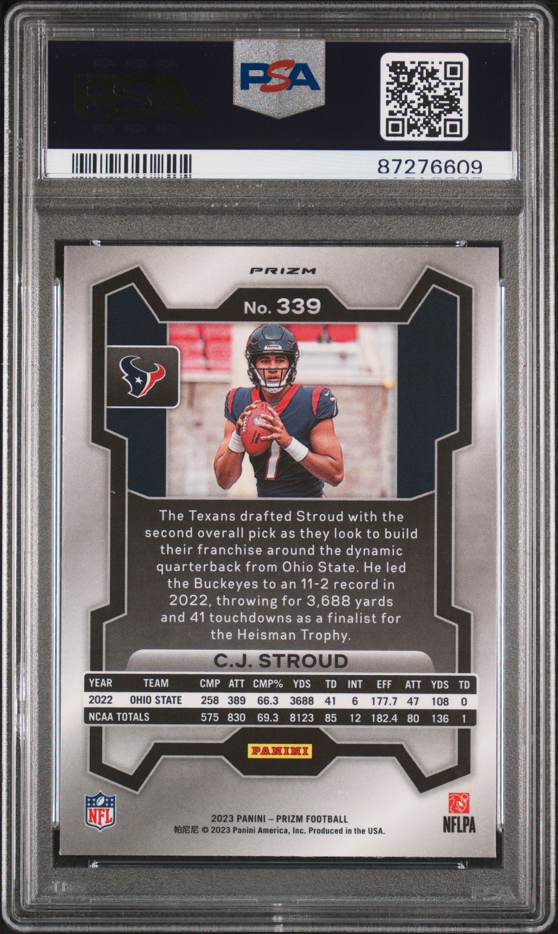 2023 Panini Prizm Cj Stroud #339 (Disco Prizm) Mint 9 back