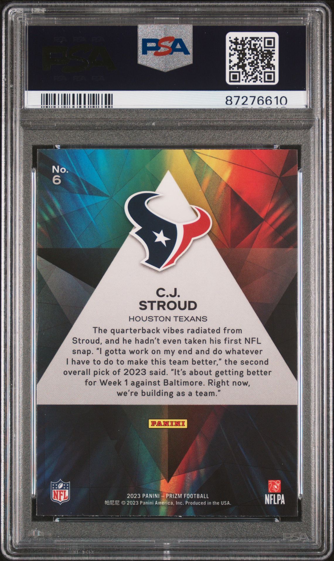 2023 Panini Prizm Prizmatic Cj Stroud #6 Gem Mt 10 back