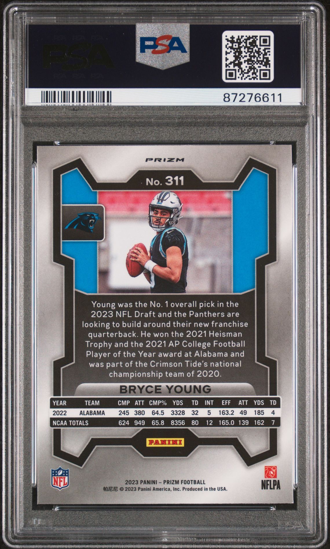 2023 Panini Prizm Bryce Young #311 (Disco Prizm) Gem Mt 10 back
