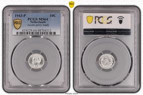 1943-P 10C Acorn privy mark KM-163  Ag MS64