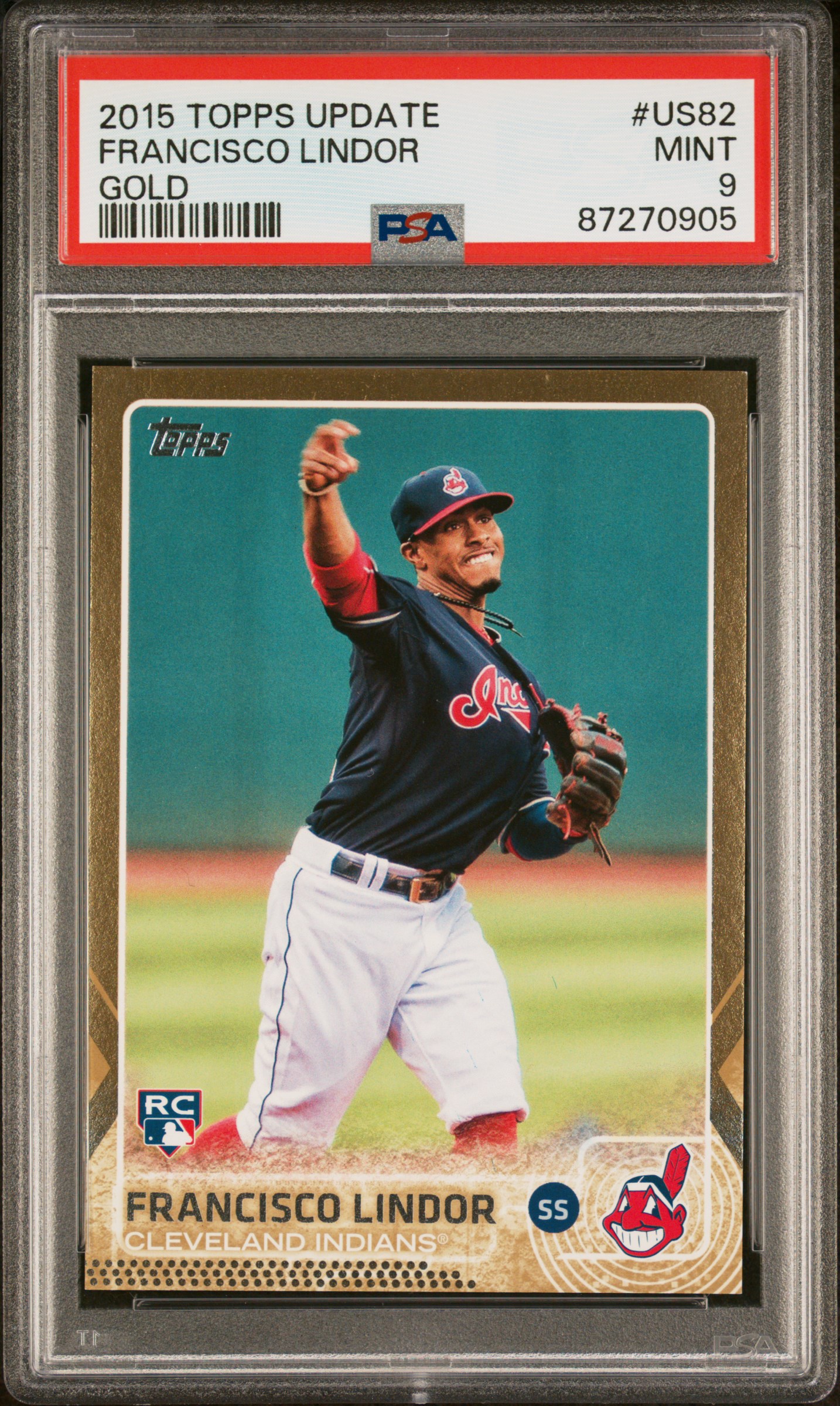 2015 Topps Update Gold #US82 Francisco Lindor Rookie Card (#081/2018)– PSA MINT 9