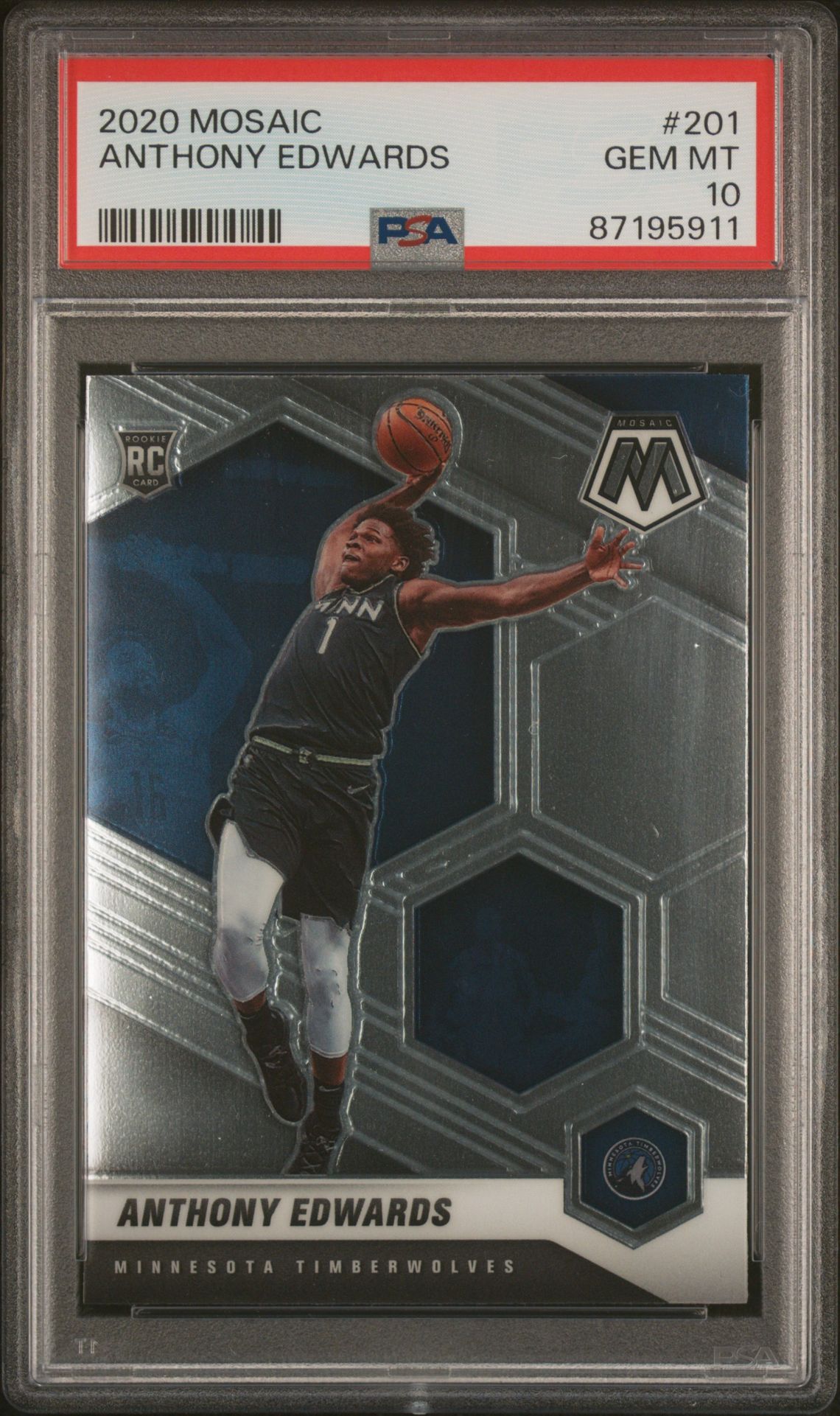2020 Panini Mosaic Anthony Edwards #201 Gem Mt 10 front