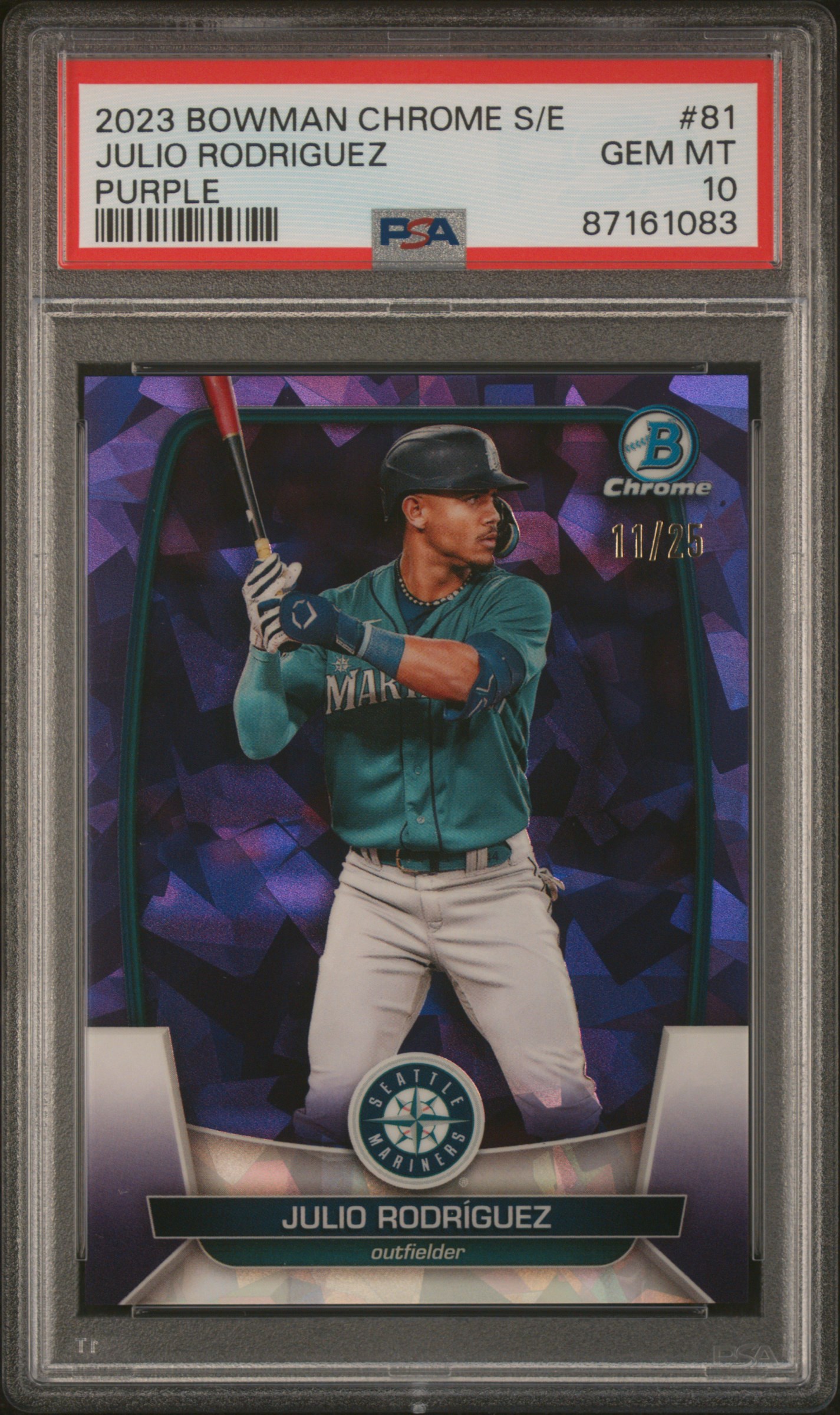 2023-24 Bowman Chrome Sapphire Edition Purple #81 Julio Rodriguez (#11/25) – PSA GEM MT 10