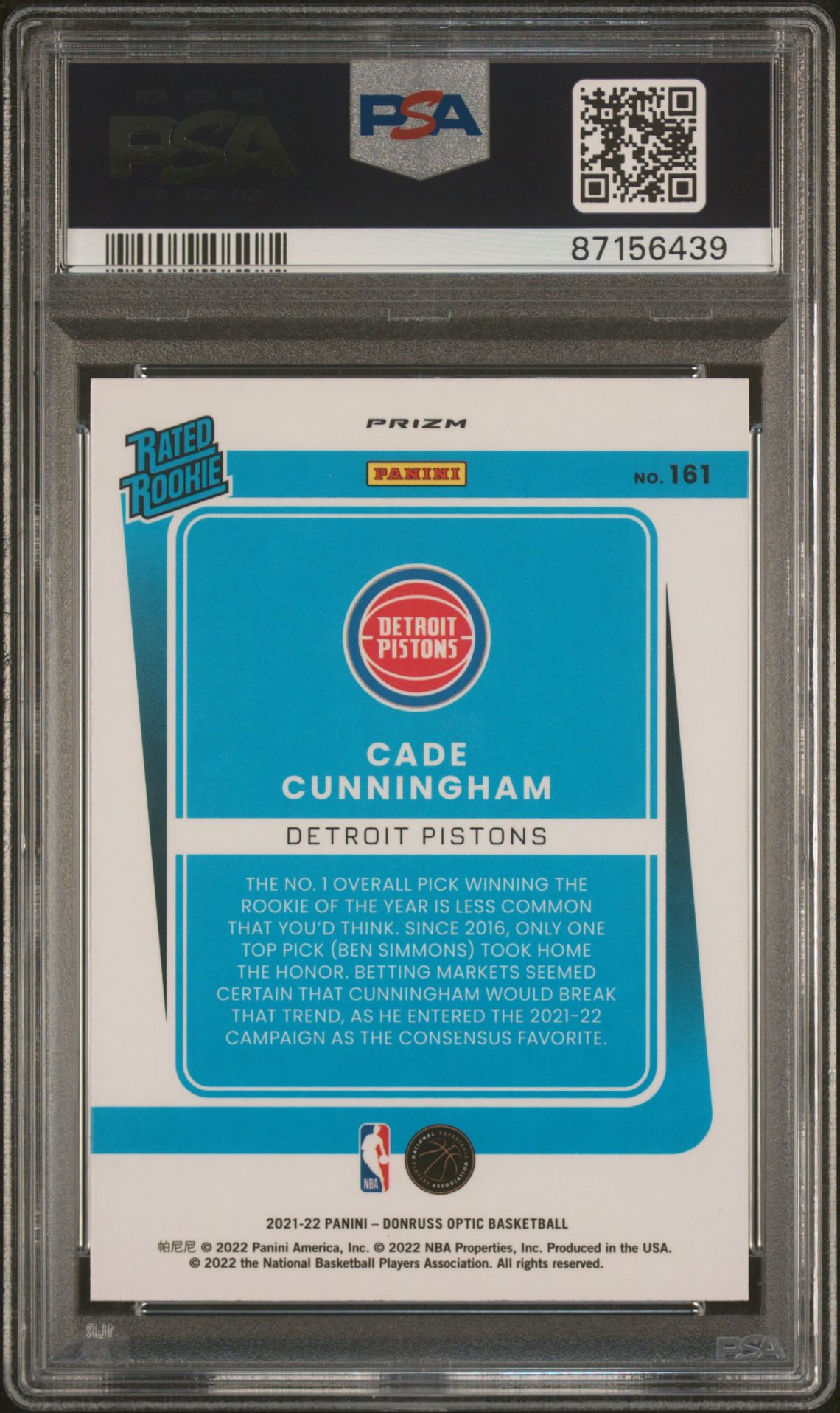 2021 Panini Donruss Optic Cade Cunningham #161 (Blue Velocity) Gem Mt 10 back