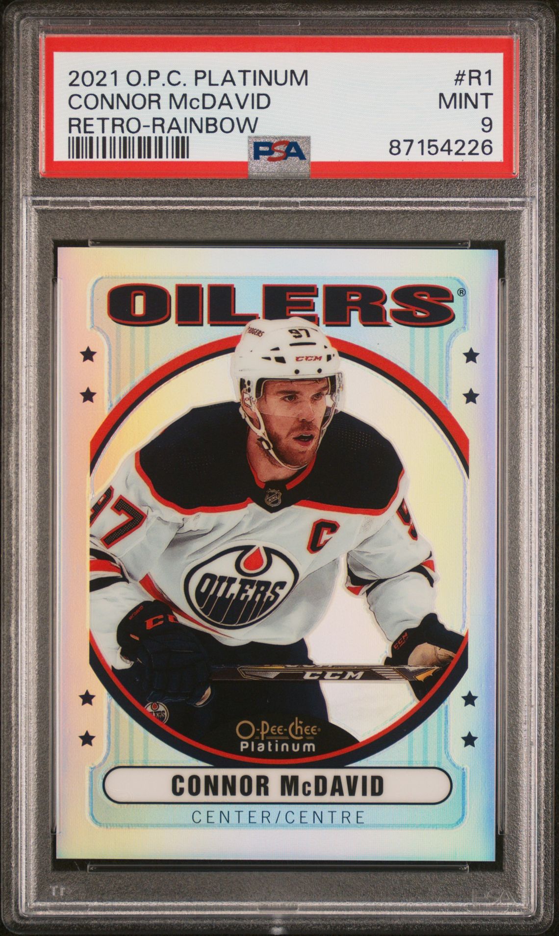 2021 Upper Deck O-Pee-Chee Platinum Retro Connor Mcdavid #R1 (Retro-Rainbow) Mint 9 front