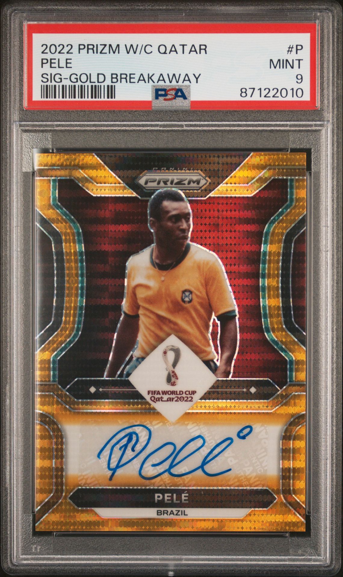 2022 Panini PANINI PRIZM WORLD CUP QATAR SIGNATURES GOLD BREAKAWAY #P Pele front