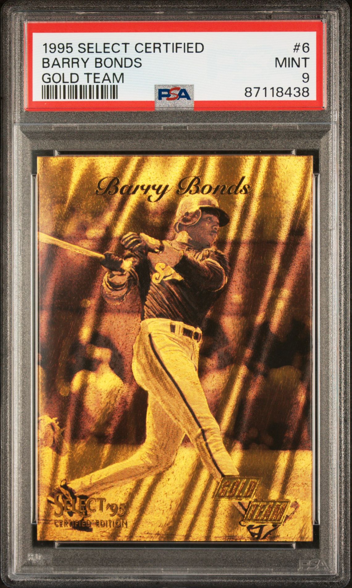 1995 Panini SELECT CERTIFIED GOLD TEAM #6 Barry Bonds front