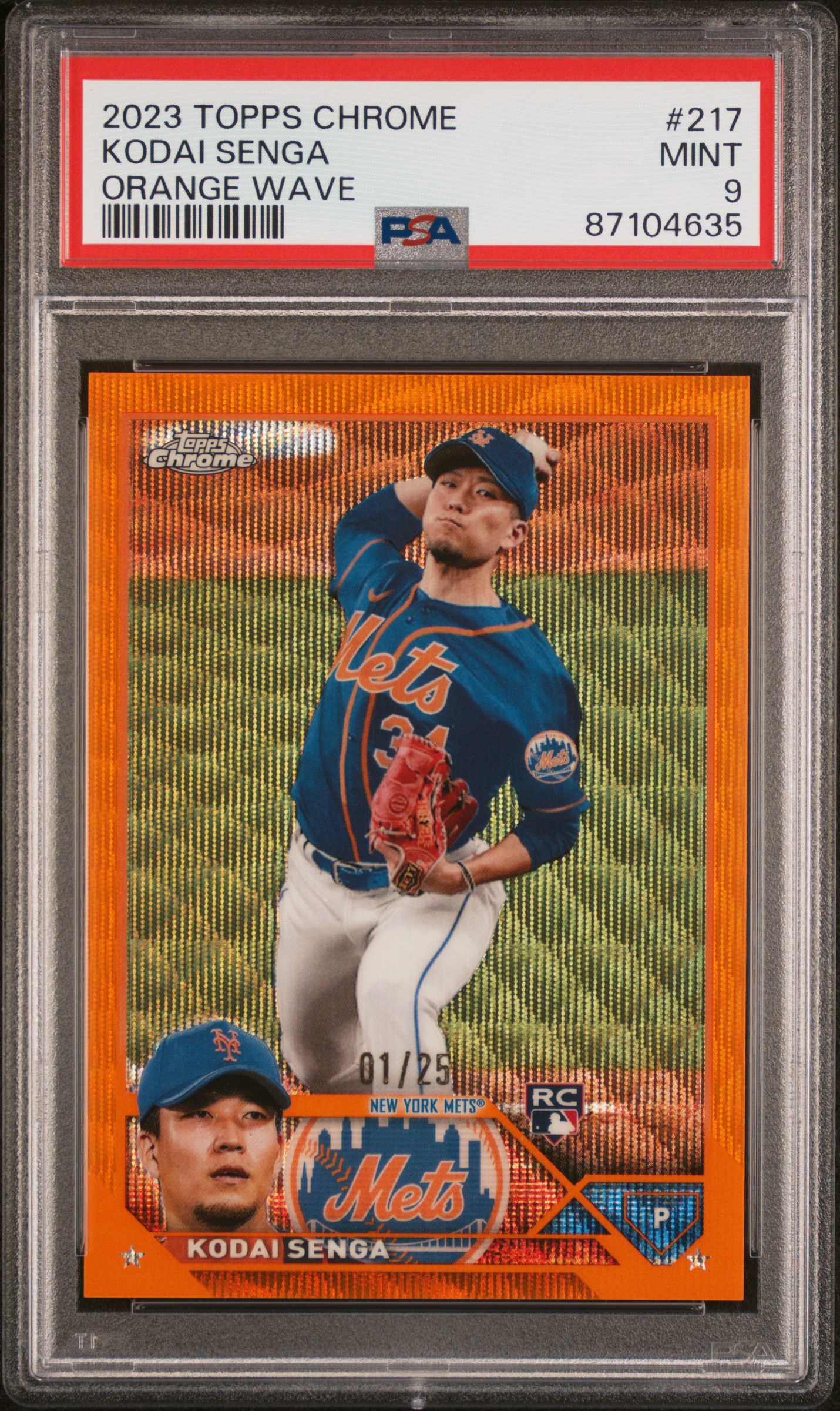 2023 Topps Chrome Orange Wave #217 Kodai Senga Rookie Card  (#1/25) – PSA MINT 9