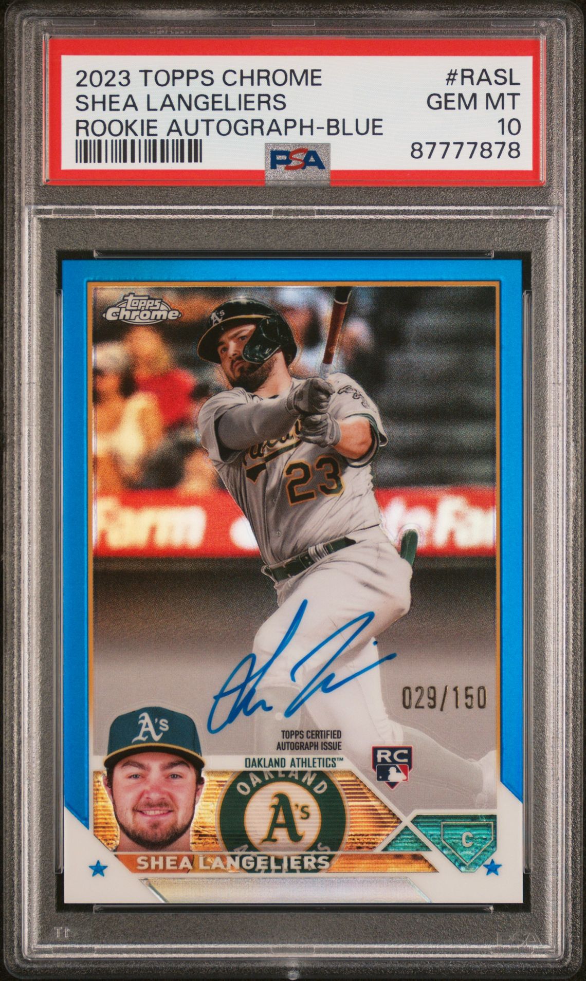 2023 Topps TOPPS CHROME ROOKIE AUTOGRAPH Blue Refractor #RASL Shea Langeliers front
