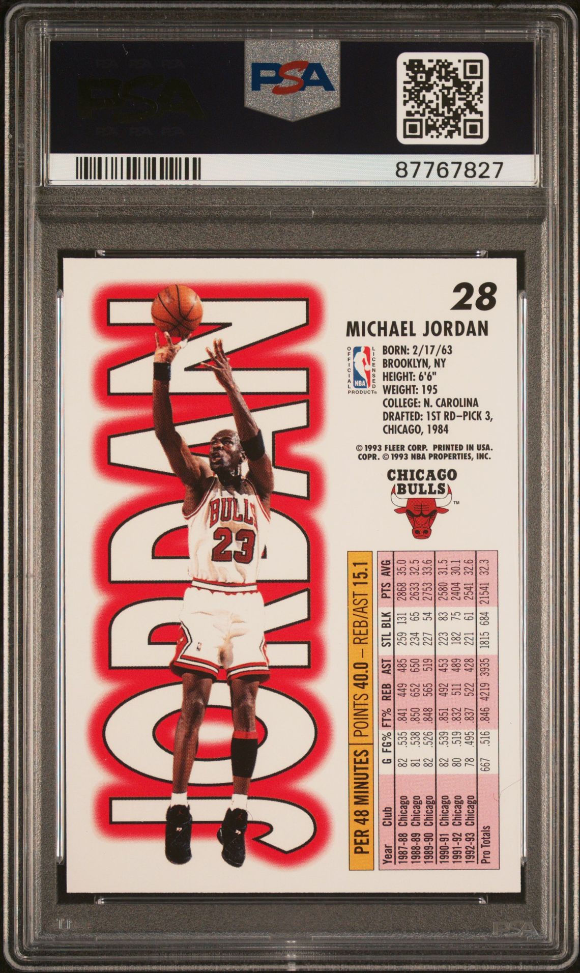 1993 Fleer Michael Jordan #28 Gem Mt 10 back