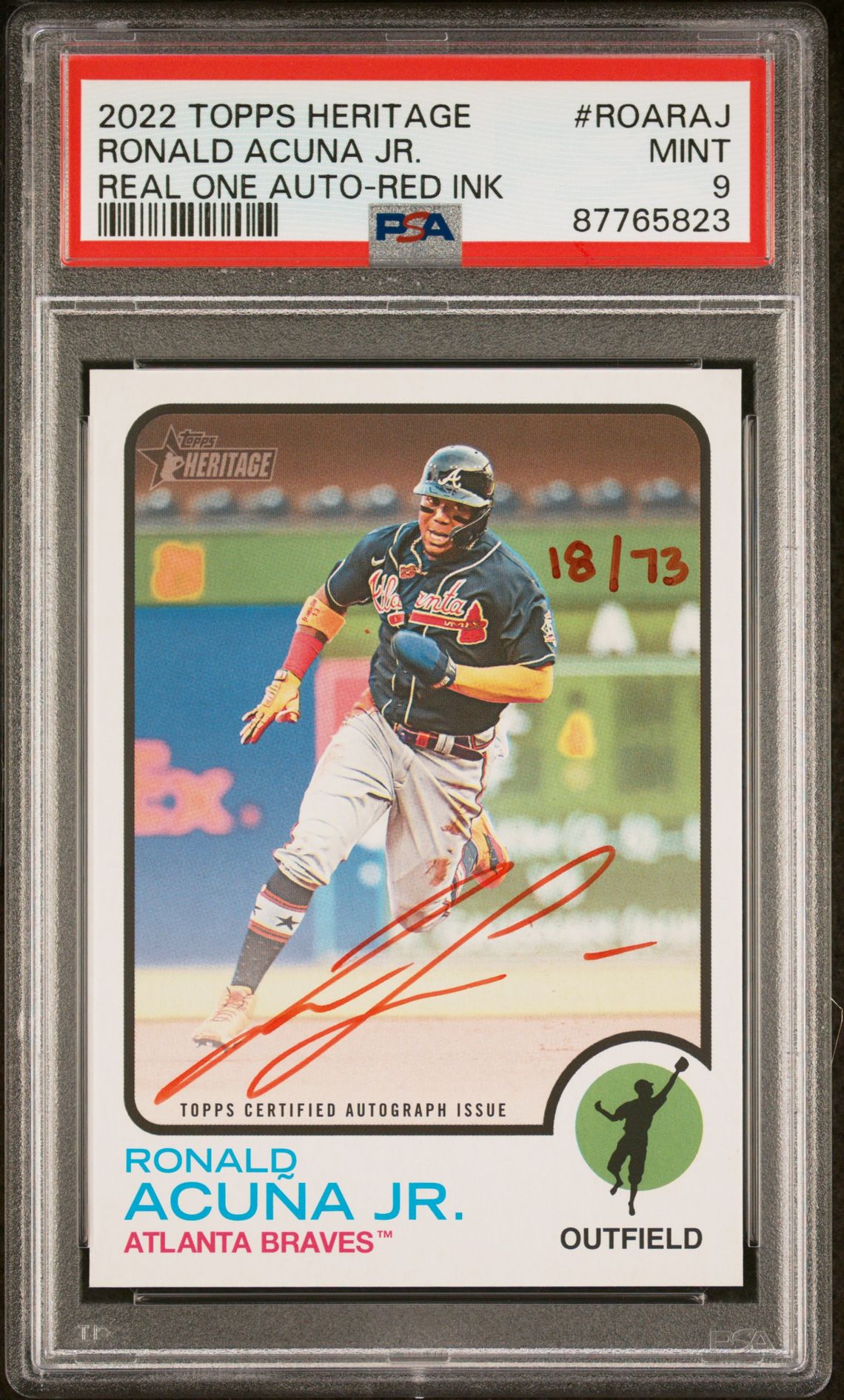 2022 Topps TOPPS HERITAGE REAL ONE AUTOGRAPHS RED INK #ROARAJ Ronald Acuna Jr. front