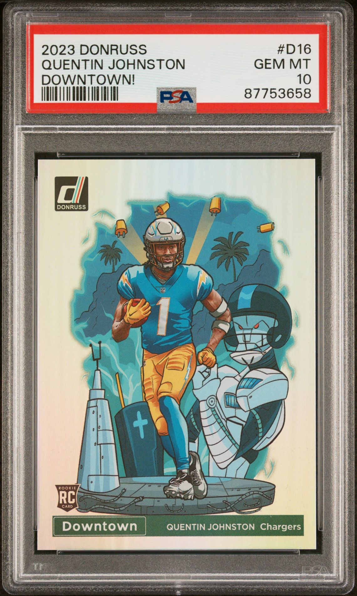 2023 Panini Donruss Downtown! Quentin Johnston #D16 Gem Mt 10 front