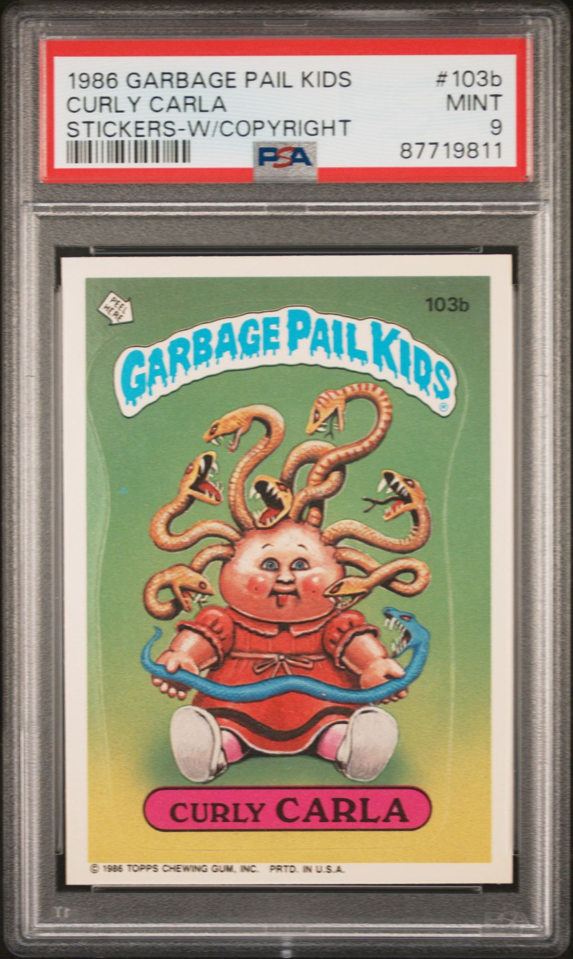 1986 Topps GARBAGE PAIL KIDS STICKERS W/COPYRIGHT #103B Curly Carla front