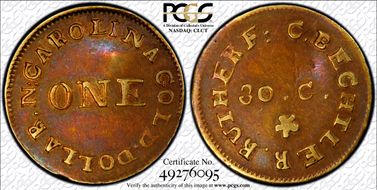 (1831-34) G$1 C. Bechtler, 30 Grains Plain Edge XF45