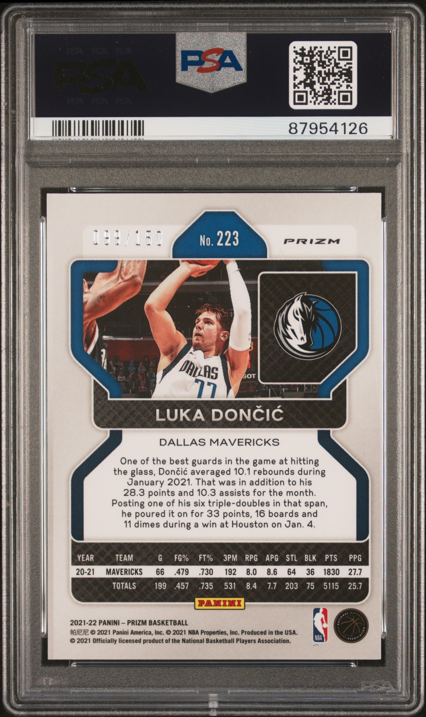 2021 Panini Prizm Luka Doncic #223 (Blue Fast Break) Mint 9 back