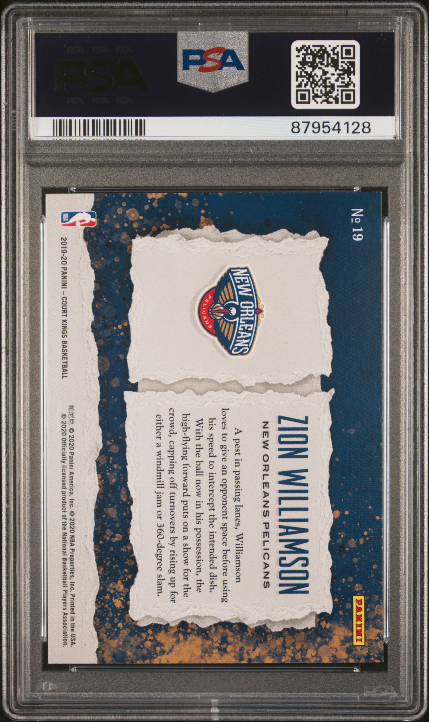 2019 Panini Court Kings Maestros Zion Williamson #19 (Maestros) Mint 9 back